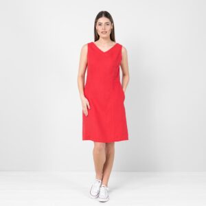 Red linen dress, knee length