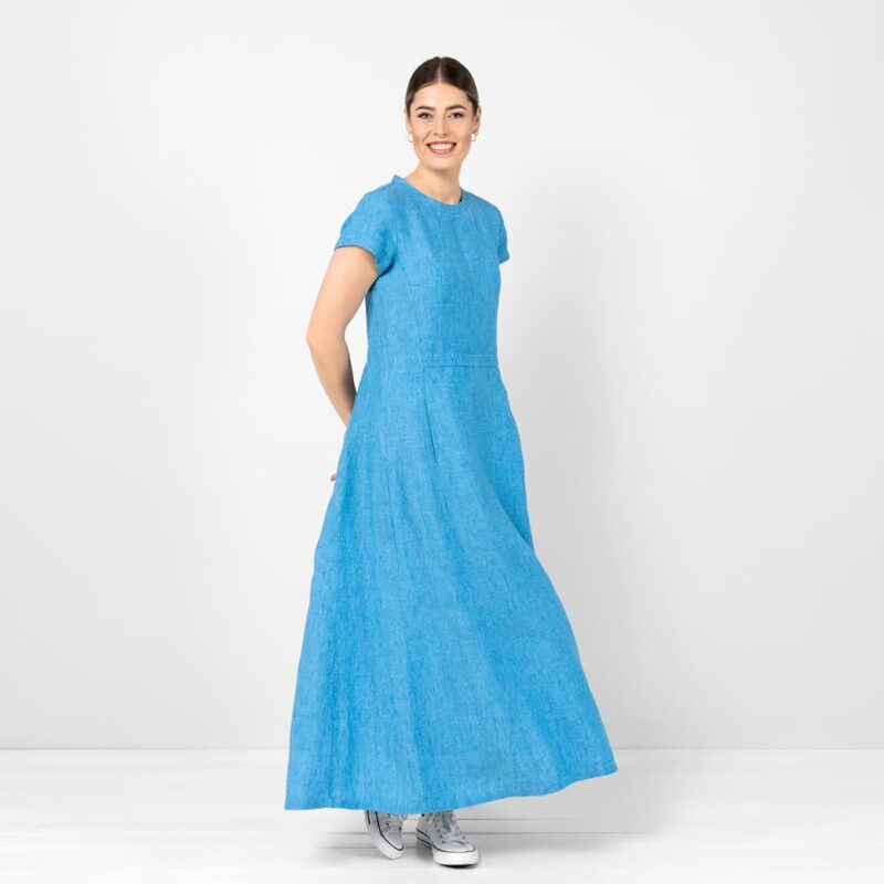 Blue linen dress, 100% linen