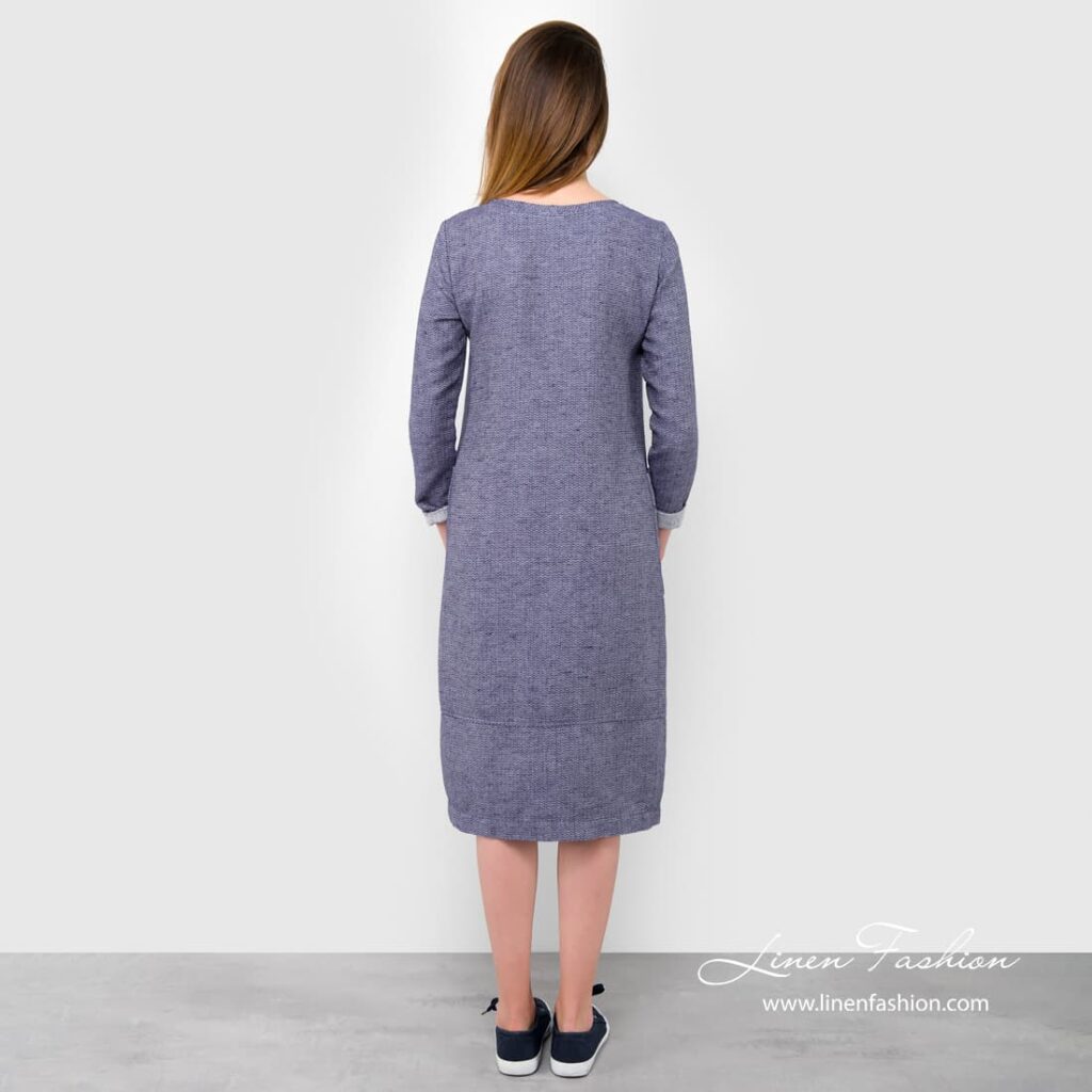 MARTA Sukienka niebieska 5 Blue dress of linen-cotton fabric.