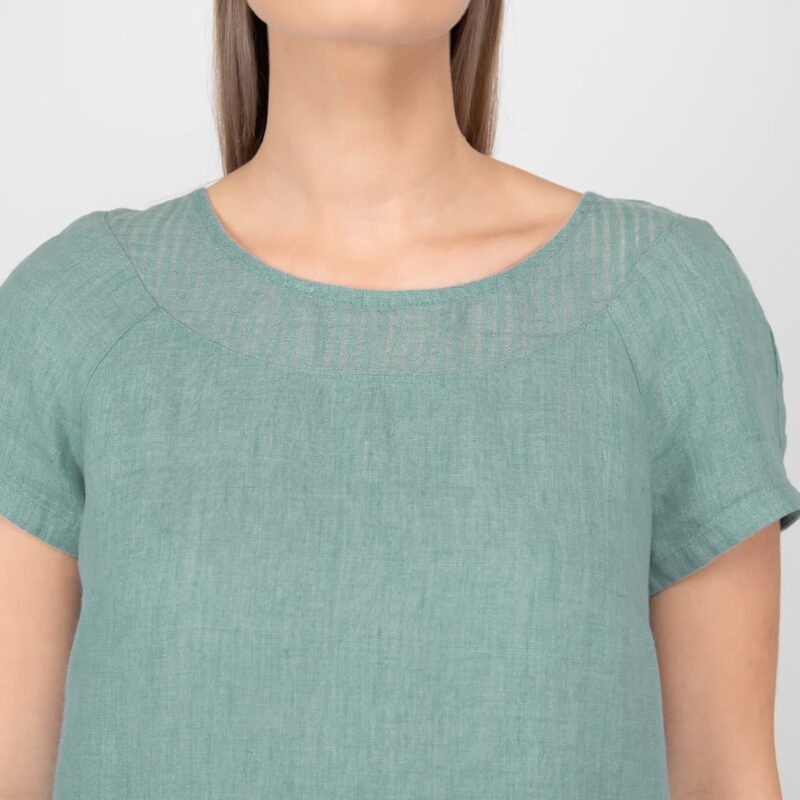 aqua linen dress rounded neck