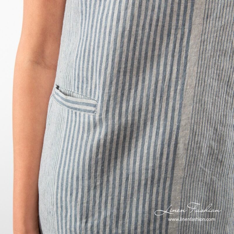 RETRO grey linen dress pocket