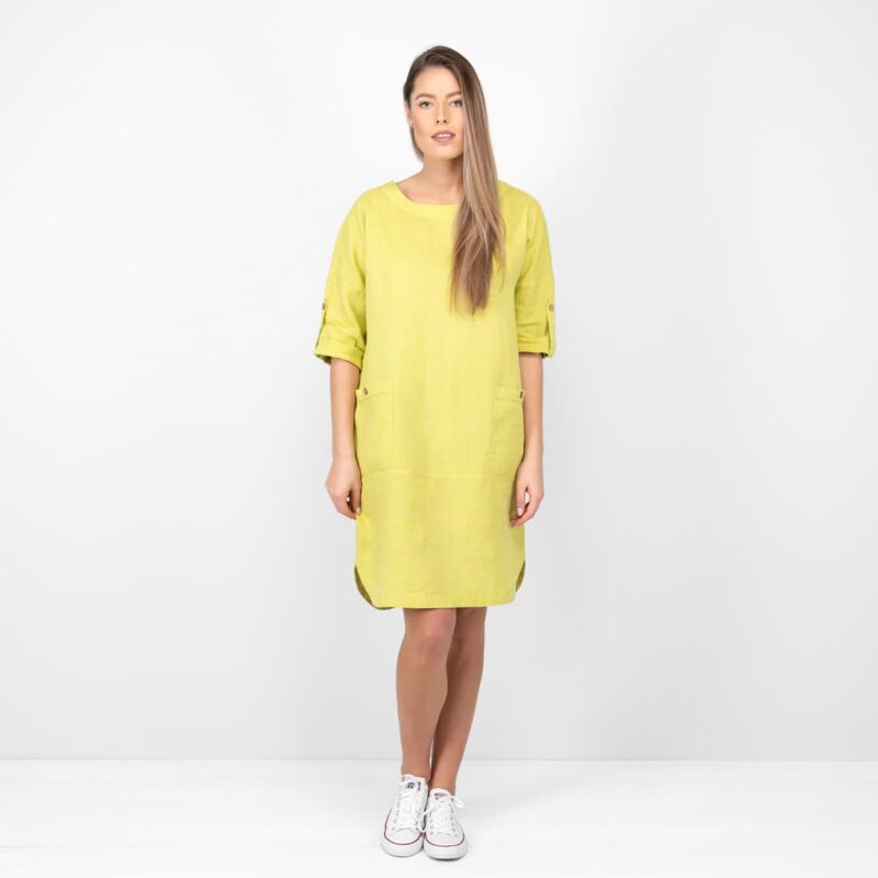 salad green linen dress