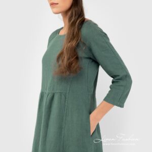 DELFINA Sukienka ciemnozielona 8 100% linen dress in green colour, DELFINA.