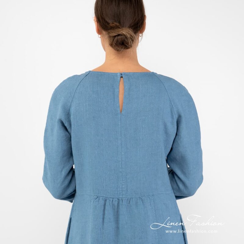 100% linen dress in blue.