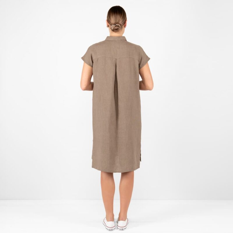 brown linen dress from backside