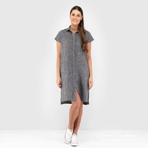 GINA black linen dress knee lenght