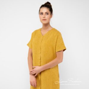 100% linen dress in yellow colour.