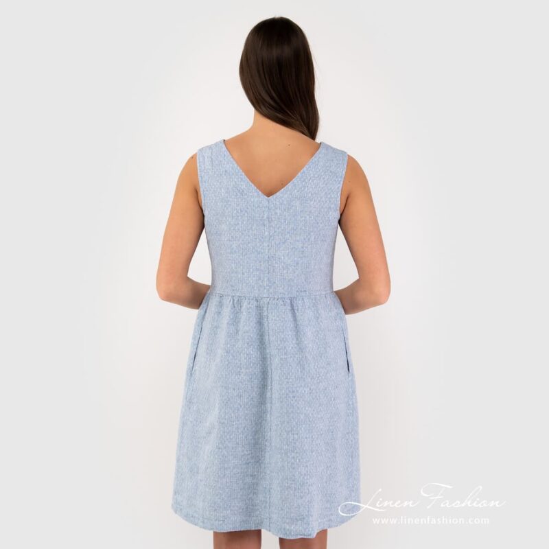 Blue linen dress back side