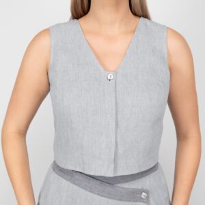 grey linen vest with hidden button closure