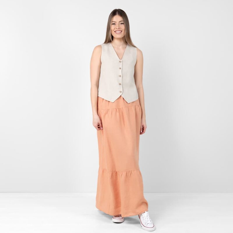 Linen vest beige with buttons, plain weave