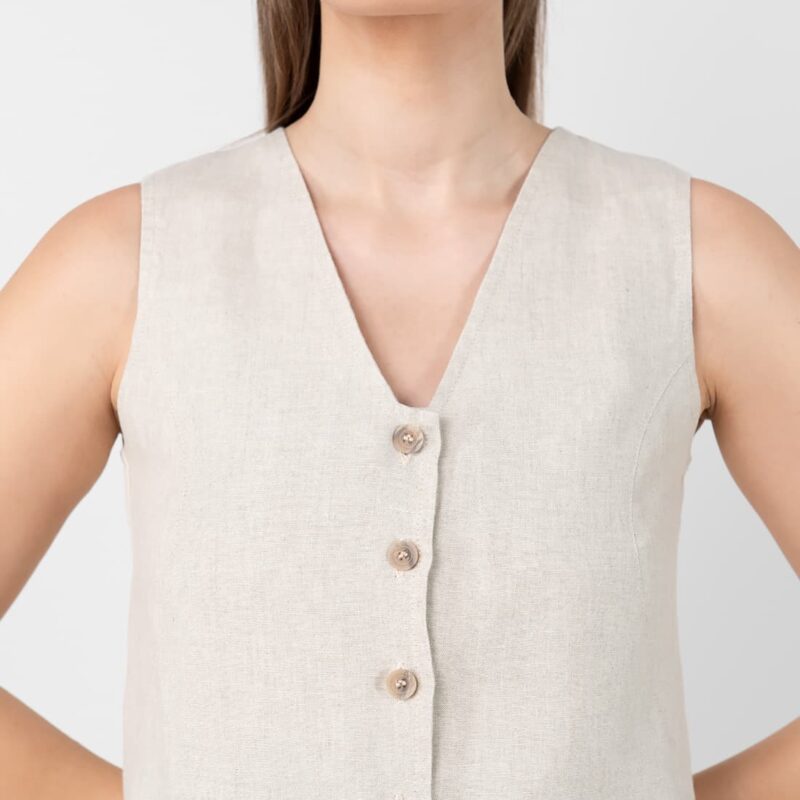 Linen vest beige with buttons