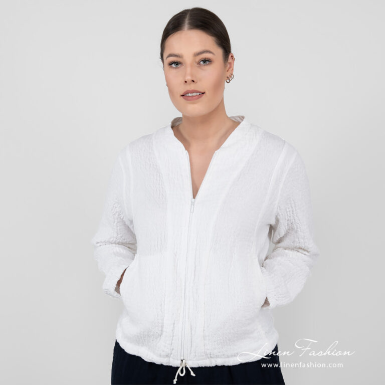 linen white bomber jacket.