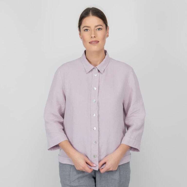 lilac linen blouse with buttons