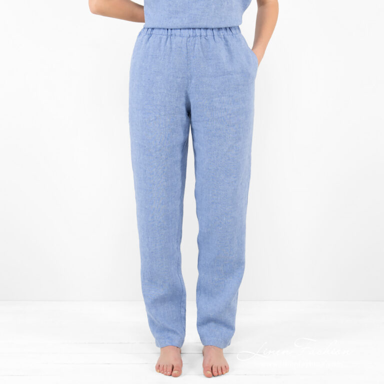 linen blue pants home wear, long.