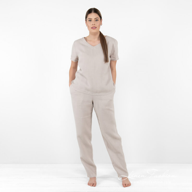 linen beige pants home wear relax style.