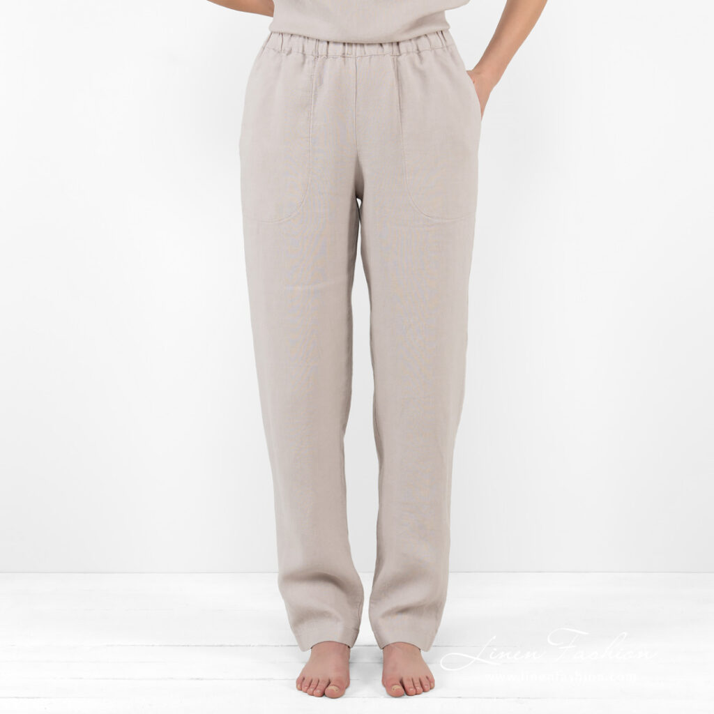 linen beige pants home wear long.