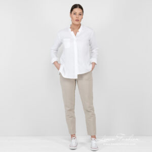 linen cotton beige pants jeans in front view.