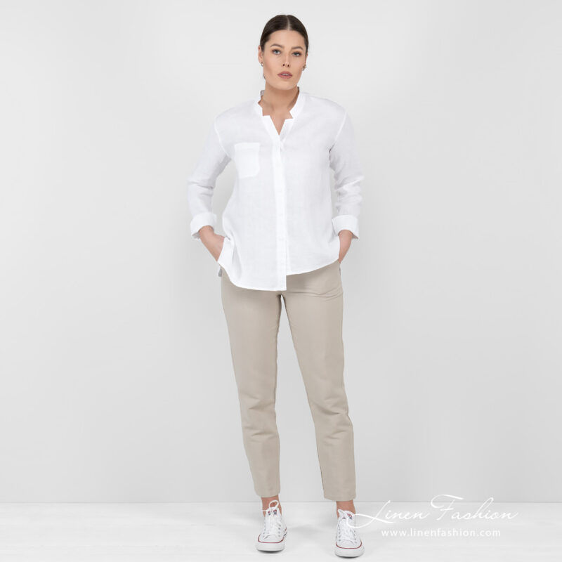 linen cotton beige pants jeans in front view.