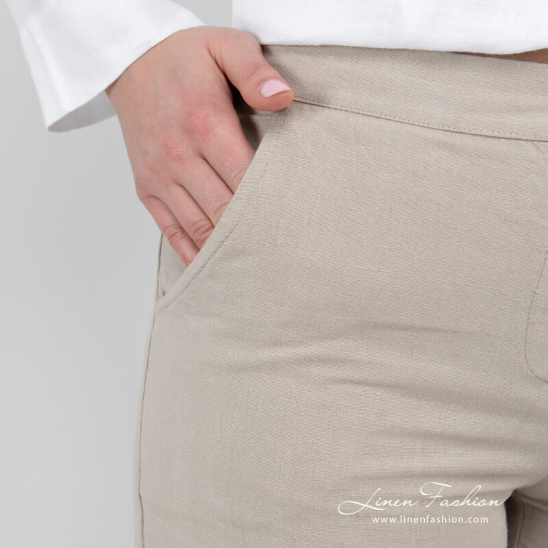 linen cotton beige pants jeans with pockets.