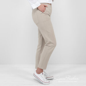 linen cotton beige pants jeans from side.