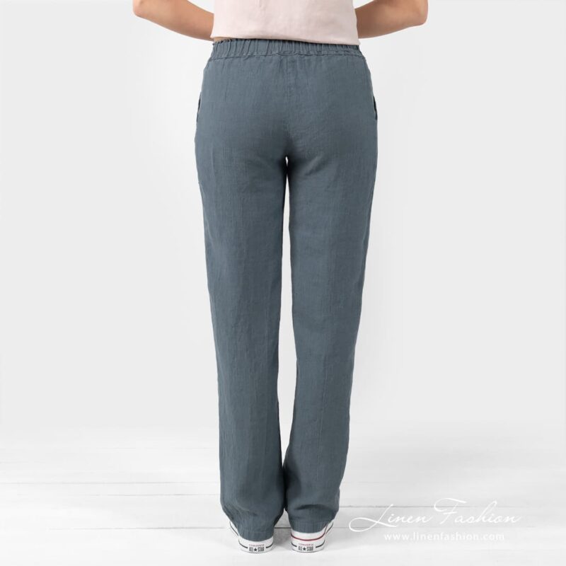 VERONA bluish grey linen pants from back side