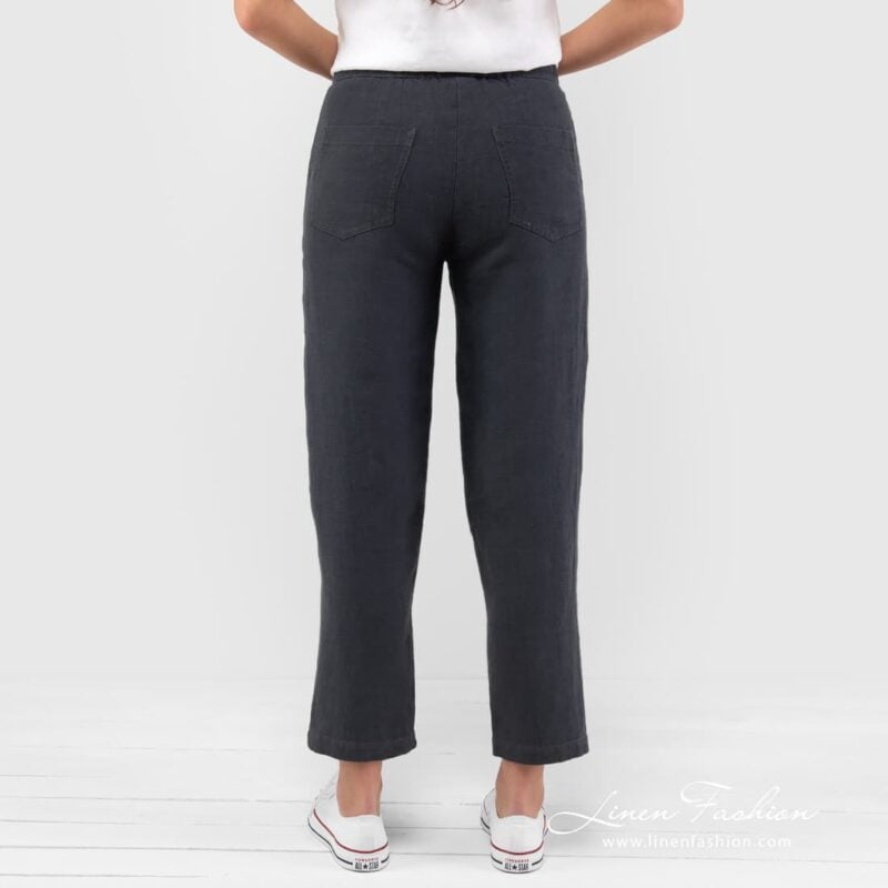 100% linen pants in dark grey.