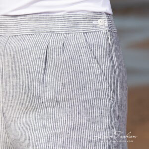 linen striped shorts with pockets.