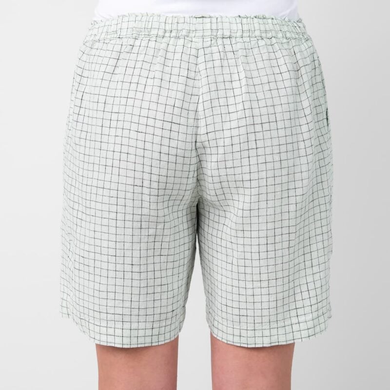 Linen green checked shorts, loose fit