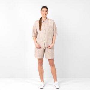 Linen brownish checked shorts