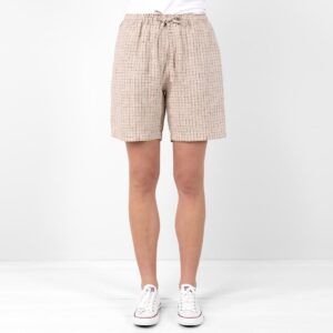 Linen brownish checked shorts, elastic waist