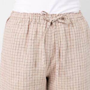 Linen brownish checked shorts, with drawstring