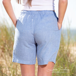 linen blue shorts from backside.
