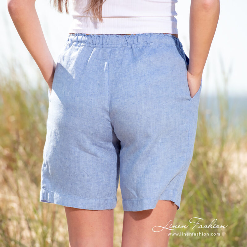 linen blue shorts from backside.