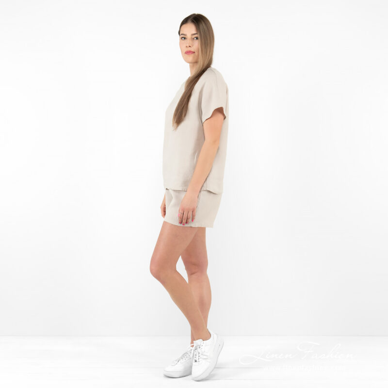 beige linen shorts full view.