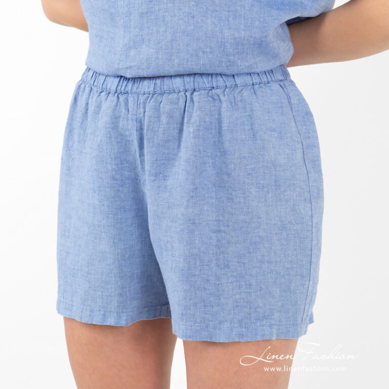 light blue linen shorts.