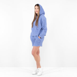 linen cotton shorts violet blue set with hoodie.