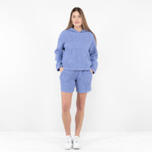 linen cotton shorts violet blue set leisure clothing.
