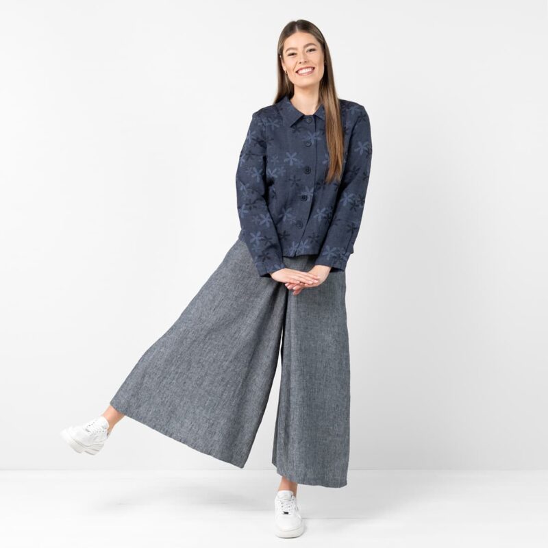Dark blue linen culottes, 100% linen