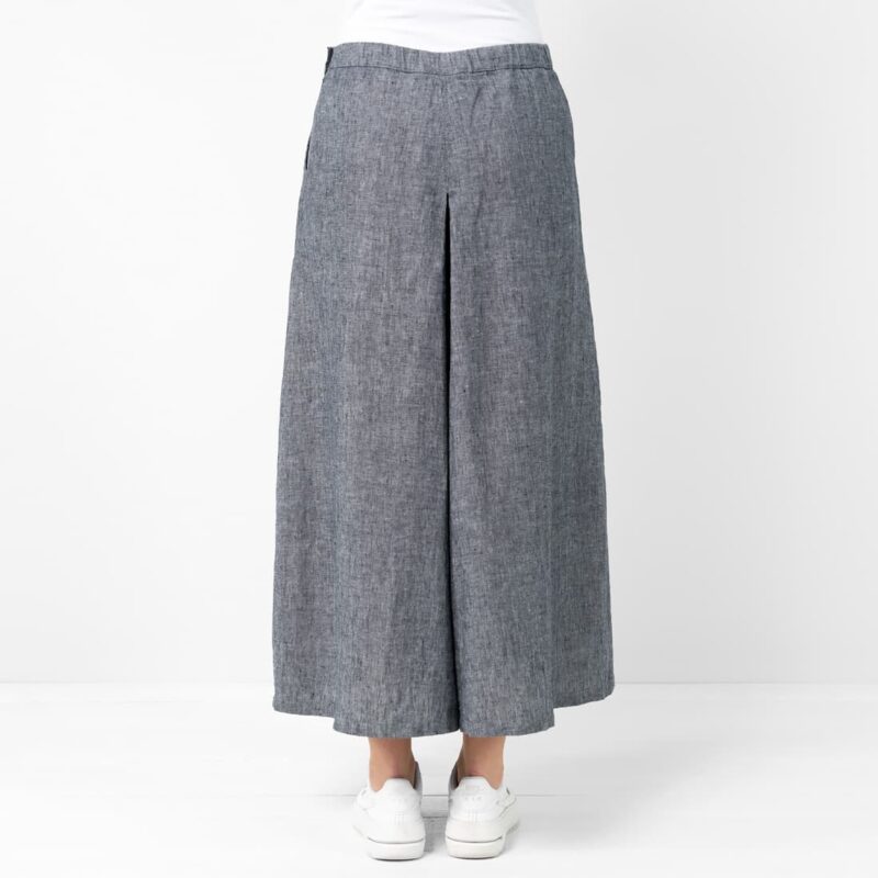 Dark blue linen culottes, wide loose fit