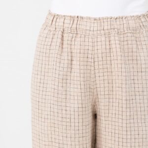 Checked linen brownish pants, elastic waist