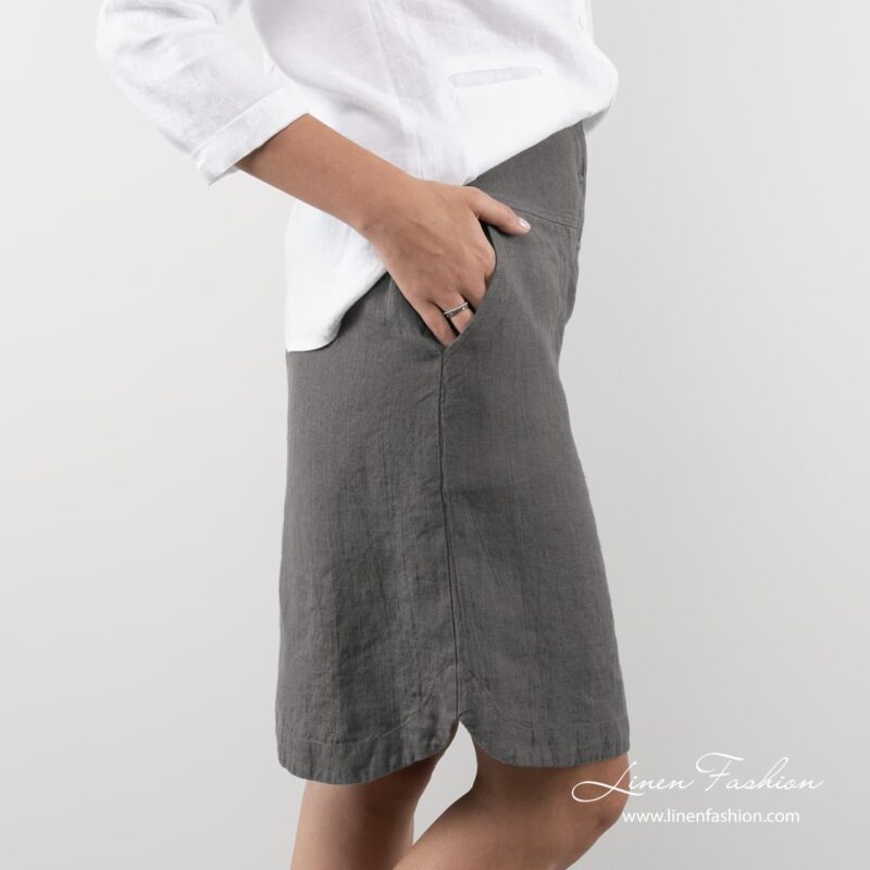 Skirt in grey color, 100% linen.