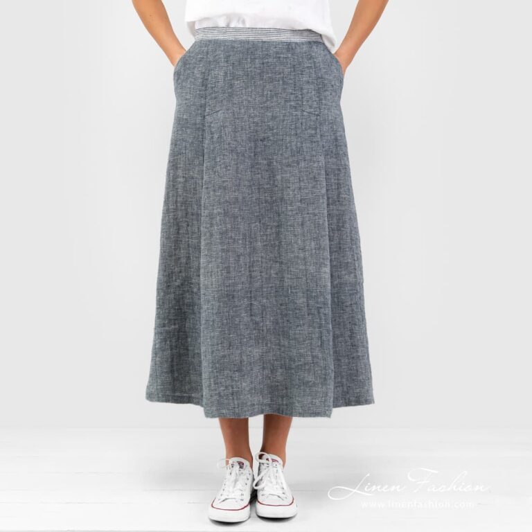 AZORA blue skirt striped waist.
