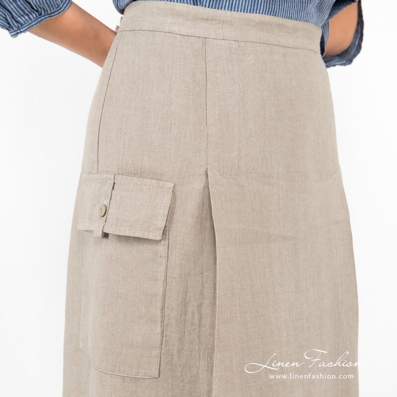 long beige skirt linen with cargo pocket.