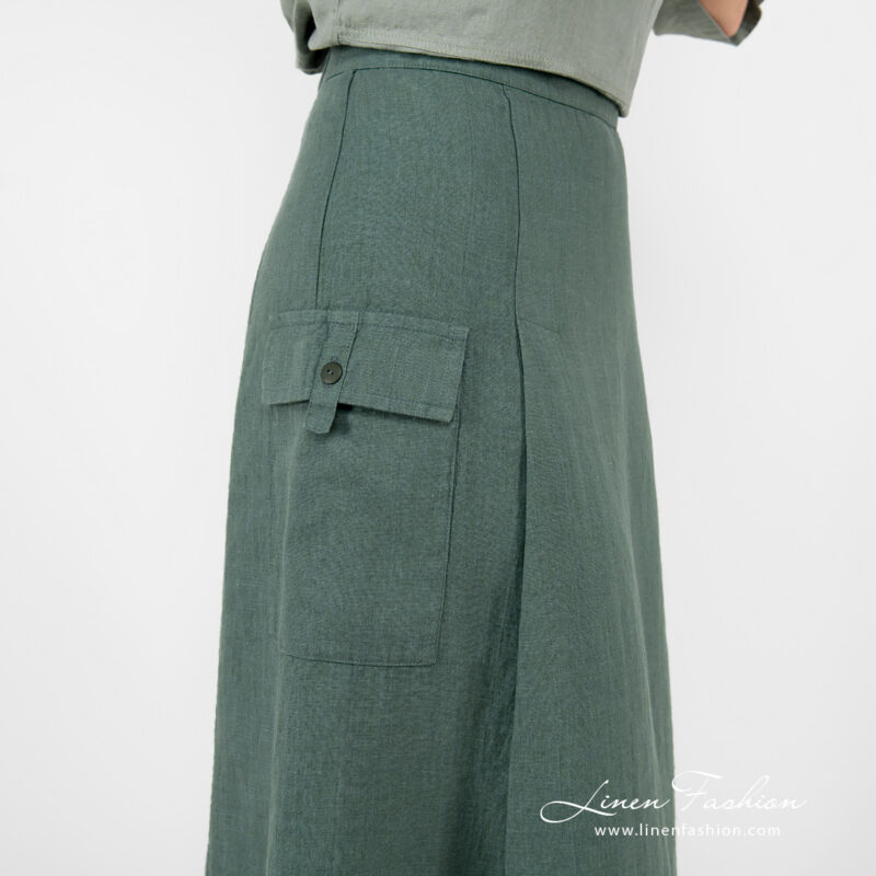 linen skirt with cargo pocket in one side.