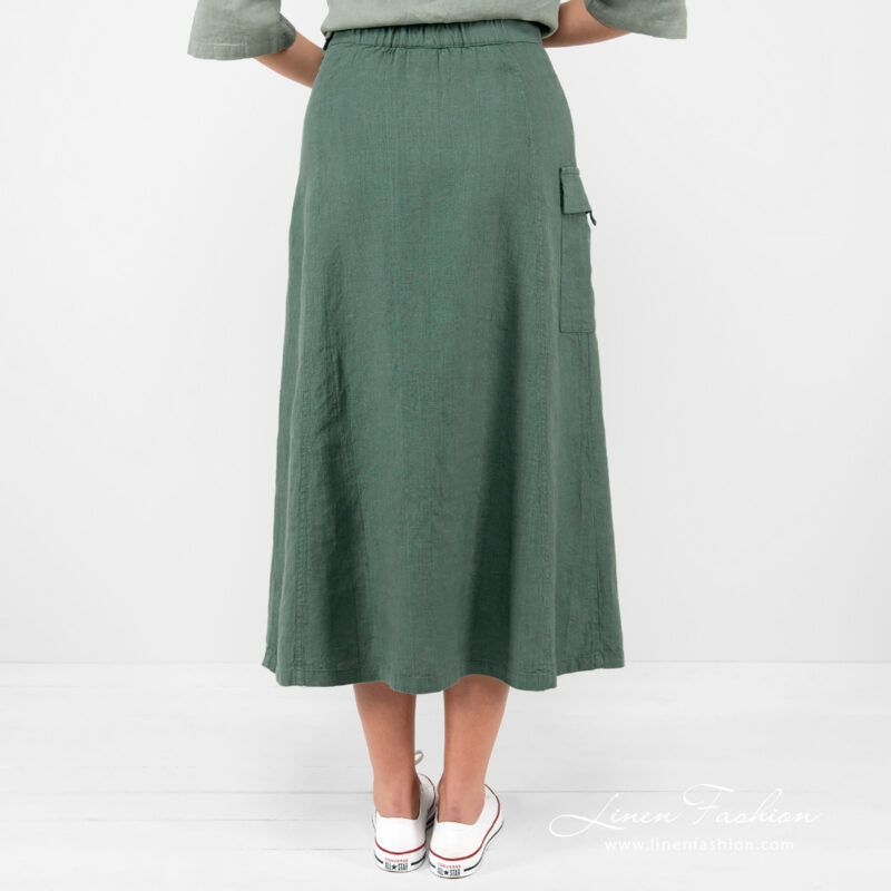 linen skirt with cargo pocket from backside.