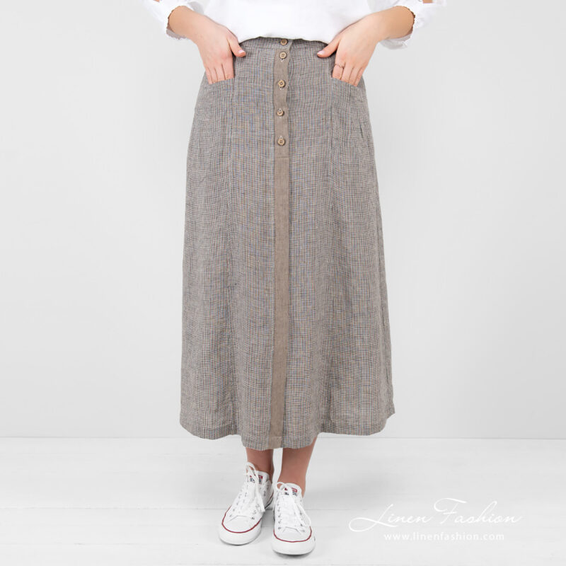 linen long checked shirt.