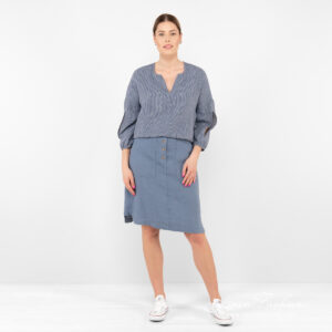 blue linen skirt full view