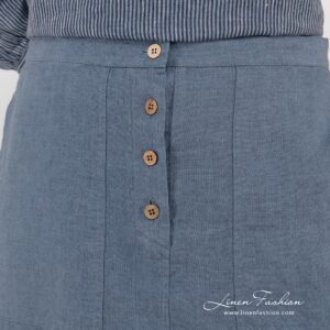 blue linen skirt with buttons.