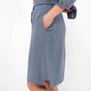 blue linen skirt with pockets and slits.