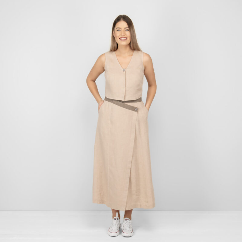 sand linen skirt with brown waist